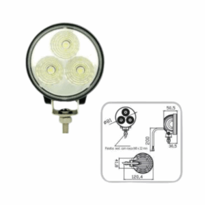 011 03 993 - Farol difuso redondo, 3 LEDs de 3w, 6000w, 710 lúmens, carcaça de alúminio, atende 12v e 24v. 
John Deere - DQ-6574