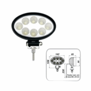 011 04 931 - Farol difuso oval, 8LEDs de 3w, 6000k, 4240Lúmens, carcaça de alúminio, atende 12v e 24v - c/ proteção eletromagnética. John Deere - axe-10038, axe-10041